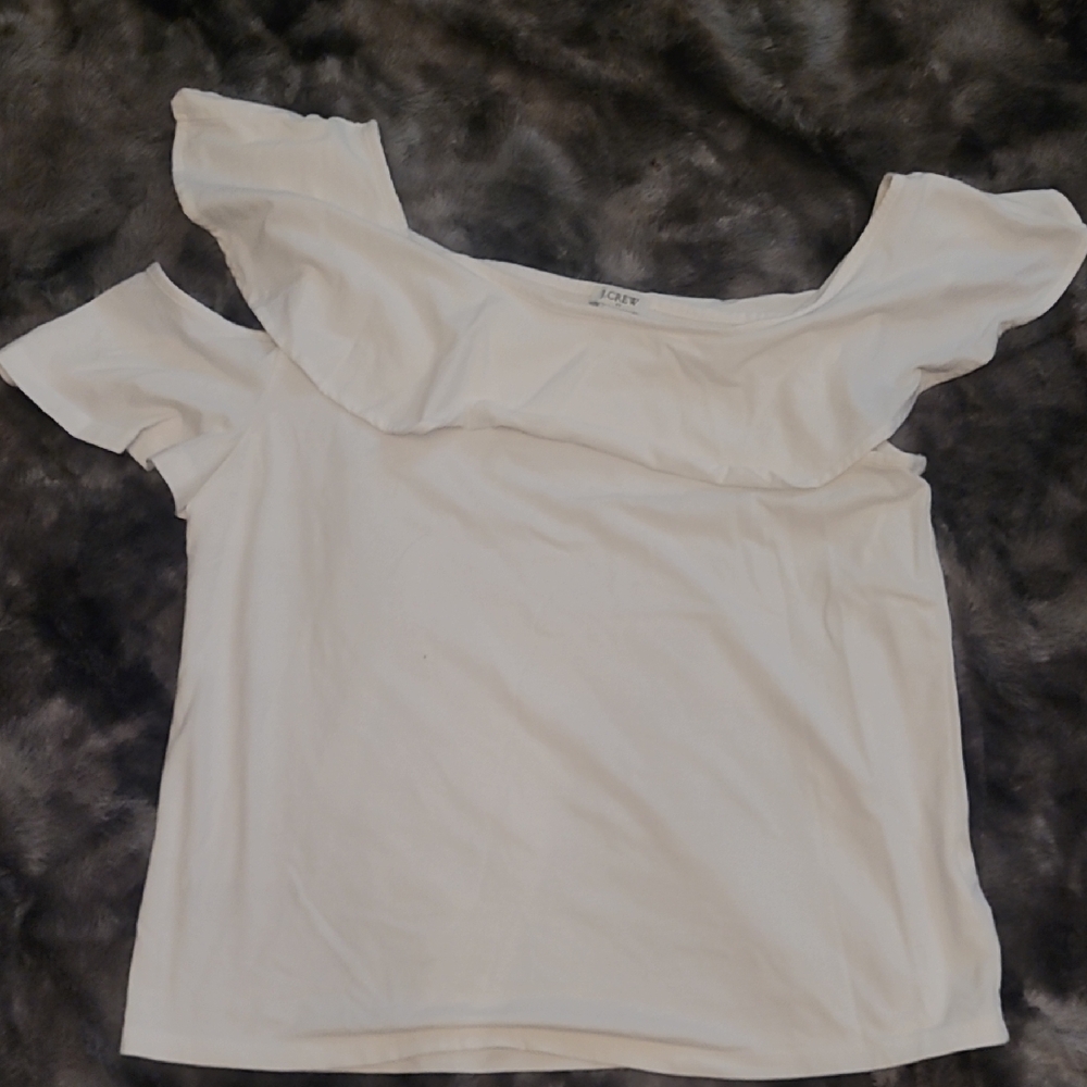 J. Crew White Ruffle Off-Shoulder Blouse
